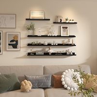 Lot de 5 étagères murales en bois noir pour salle de bain chambre cuisine salon rangement en bois petit rebord photo