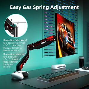 Support de moniteur de jeu rouge pour écrans de 13 à <span class=keywords><strong>32</strong></span> pouces, bras réglable à ressort à gaz, charge maximale 10 kg, VESA 75x75/100x100 mm - Product Image 4