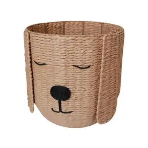 Cesta de lavanderia para bebês, cesta de papel natural com estampa de cães, roupas, lavanderia, decoração, casa