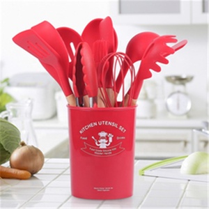 Anjuke 12 cái Phụ Kiện Nhà Bếp Công cụ đồ dùng nhà bếp cocina <span class=keywords><strong>Cookware</strong></span> Set Silicone Đồ dùng nấu ăn với tự nhiên tay cầm bằng gỗ - Product Image 4