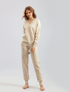 Conjunto doble de suéter OEM para mujer, Jersey de punto de manga larga informal personalizado para mujer y conjuntos de pantalón largo, conjuntos de suéter de punto acanalado para mujer - Product Image 3