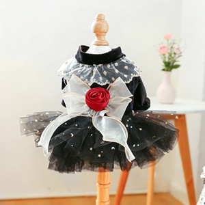 Pet Dog <b>Cat</b> Dress Black Velvet Rose Tutu Skirt Four Seasons Polyester Outfit Small Puppy <b>Clothes</b> - Product Image 1