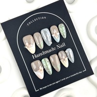 TSZS Faux ongles à presser en acrylique, motif floral 3D en relief, forme amande, finition brillante, réutilisables, faits main, vente en gros