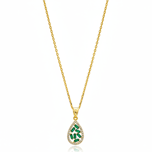 Drop Design <b>Emerald</b> Baguette <b>Pendant</b> Fashion Necklace Wholesale Turkish Handmade 925 Sterling Silver Jewelry - Product Image 2