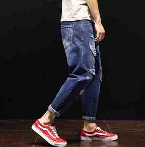 Jeans Men Summer New <strong>Old</strong> Hole Harem <strong>Pants</strong> Japanese Nine Points <strong>Pants</strong> Loose Large Size Harlan Brand - Product Image 2