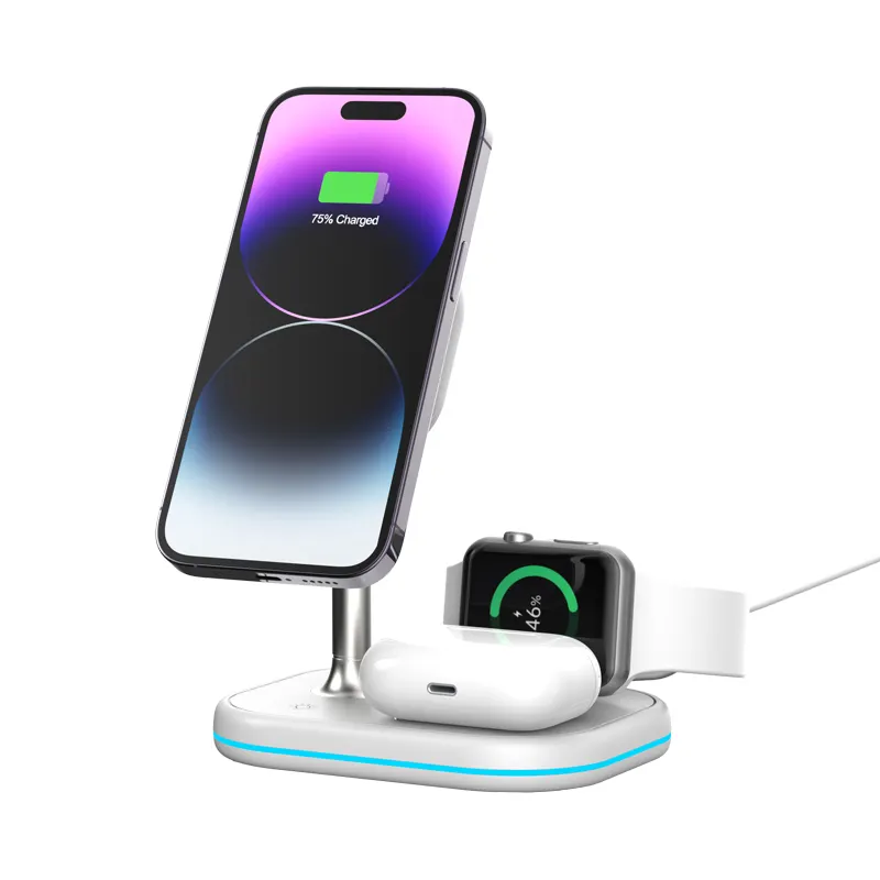 Multi-functional 3-in-1 Magnetic Charging Stand Portable Qi Wireless Charging For Apple Samsung