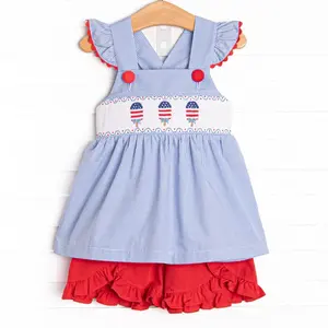 2024 New Design Children's Two Piece Set Baby 4th of July Printed Short Sleeve Shorts Set Summer Children Girls Set