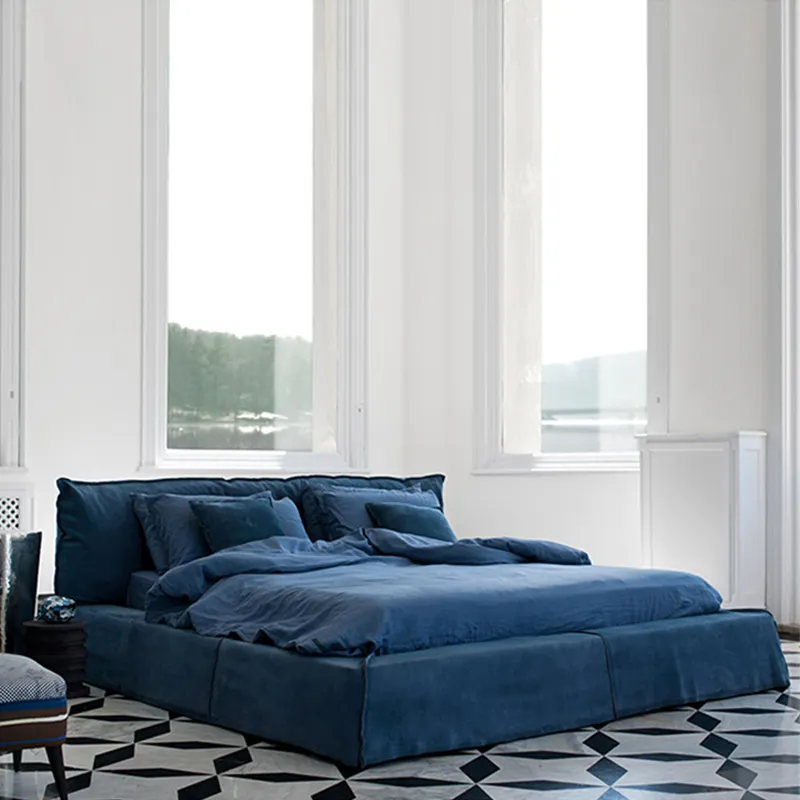 KF Casa vải Vua kích thước hiện đại màu xanh mềm giường nội thất phòng ngủ giường Đôi Ý giường