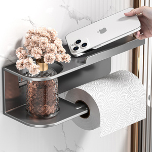 Porte-papier toilette mural moderne avec étagère, acier inoxydable 304, support de rangement rectangulaire pour salle de bain, design minimaliste - Product Image 2