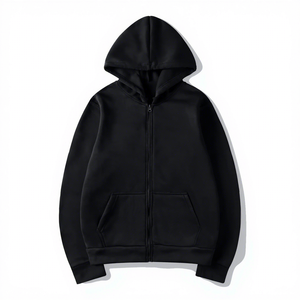 Men's Hooded Zip-Up Sweatshirt Solid Color French Terry Fleece Casual Winter Wear Boxy Fit Regular Sleeve Length Embroidered - Product Image 2
