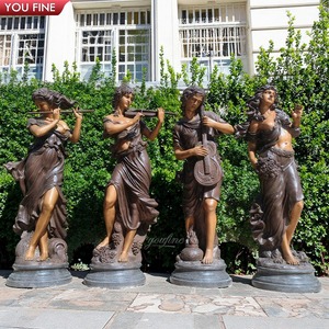 Youfine Bộ sưu tập nghệ thuật ngoài trời công viên trang trí bằng đồng cổ điển bốn Nữ Thần âm nhạc nhóm điêu khắc Bộ bốn bức tượng bằng đồng - Product Image 2