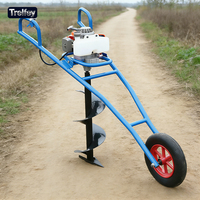 Tarière thermique à essence avec chariot à roues pour applications forestières et plantation d'arbres