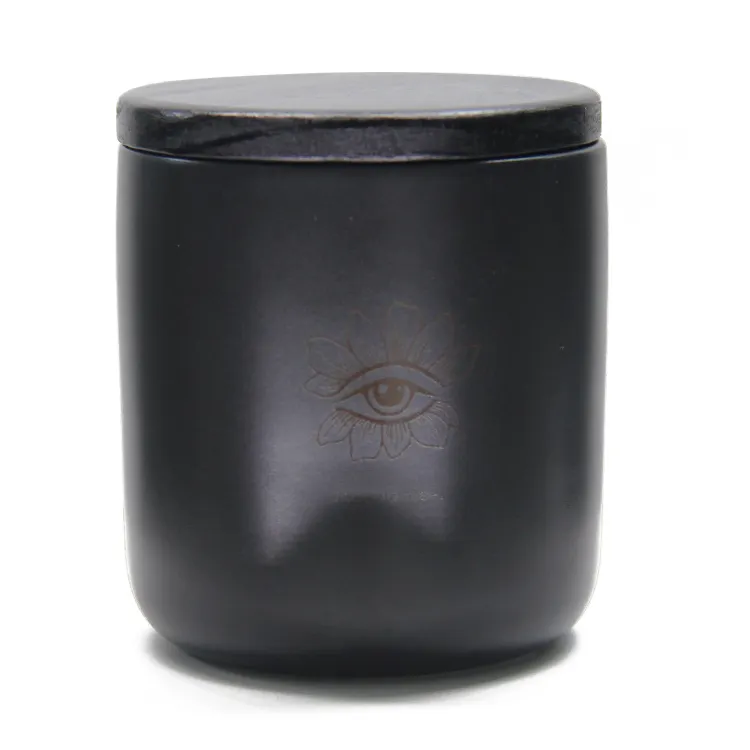 Vela preta fosca personalizada de estilo simples, suporte de vela preto fosco de metal, vidro fosco, jarra de velas, copo de cerâmica com tampas de madeira