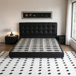 <span class=keywords><strong>Cama</strong></span> Moderna de Lujo Tapizada con Mechones, Base de <span class=keywords><strong>Cama</strong></span> con Plataforma Elevadora a Gas y Cabecero Cuadrado - Product Image 1