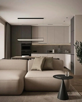 Armoires de cuisine sur mesure Vermonhouzz gris clair mat avec éclairage LED intégré, design sans poignée, style moderne minimaliste