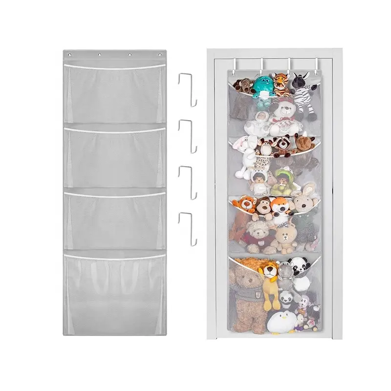 Hanging Stuffed Animal Storage Over The Door Large Plush Toy Organizer Baby Accessories Holder Idea for Nursery Mesh Hammock Bag