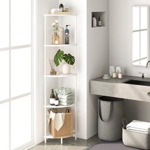 Étagère d'angle à cinq niveaux en bois naturel, idéale pour les petits espaces : <span class=keywords><strong>chambre</strong></span>, cuisine, salon, pour optimiser l'espace familial - Product Image 6