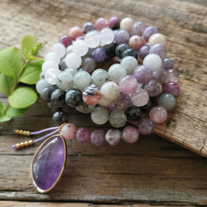 Collar de Yoga de 8mm con Ópalo Rosa de Ensueño, Turmalina y Amatista, Amor de Hermana, Pulsera Romántica y Dulce para Rezar, Joyería Espiritual, Meditación - Product Image 5