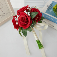 Buket Pengantin Mawar Buatan Grosir - Rangkaian Bunga Sutra 18cm dengan Pita untuk Pengiring Pengantin, Dekorasi Pernikahan