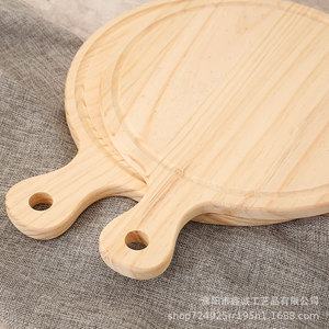 Plateau à pizza en bois rond avec poignée, ustensile de cuisson en pin, plateau de service pour steak, couleur unie, lot de 5 tailles - Product Image 2