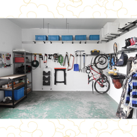 Rail de rangement mural en aluminium anodisé de 48 pouces pour garage, avec crochets et panneaux à fentes, pour une organisation optimisée et un gain de place