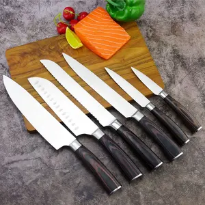 Cuchillo-Juego de cuchillos de cocina japoneses, juego de cubiertos de madera Pakka, 6 unidades