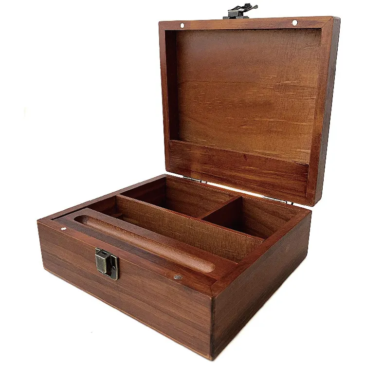 Herb Smoking Accessories Storage Magnetic Wood Stash Box with Rolling Tray