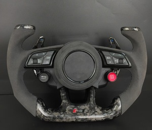 Volant Audi RS amélioré en fibre de carbone forgée/cuir/ avec bouton de démarrage/arrêt du moteur pour A3 RS3 Q5 A7 A4 <span class=keywords><strong>A5</strong></span> Q7 Q8 - Product Image 1