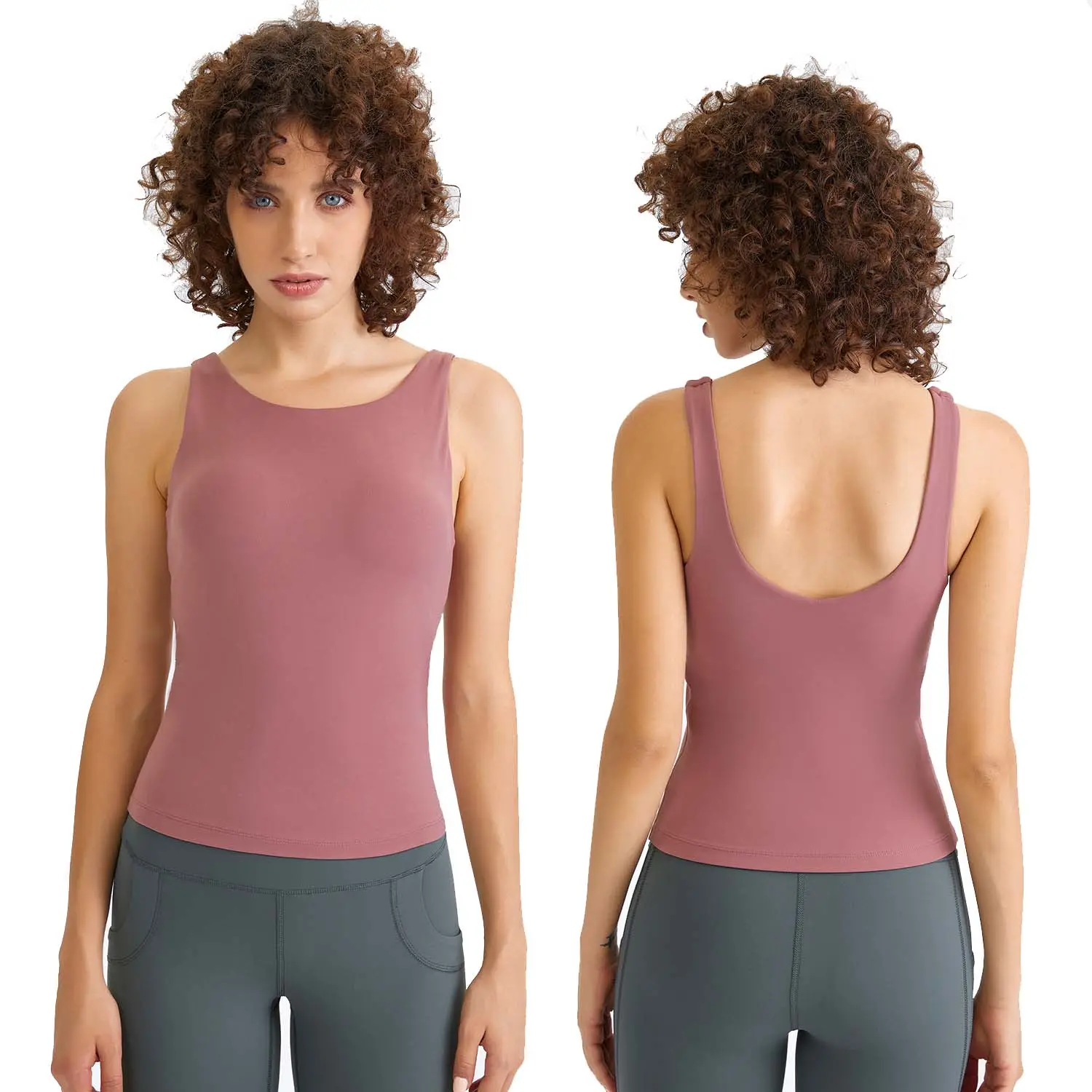 2023 New autumn women deep U beauty strap running yoga vest in stock tops
