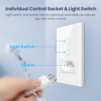 Prise d'extension WiFi standard brésilienne 10A avec panneau en verre trempé, interrupteur intelligent, contrôle à distance par application, indice de protection IP65 pour usage résidentiel