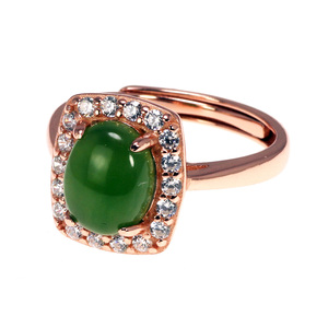 Natural Gemstone Green Jade <strong>Rings</strong> Zircon Stones Surrounded Gold Plated Sterling Silver 925 Fine Jewelry <strong>Resizable</strong> Women <strong>Ring</strong> - Product Image 1