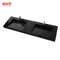 KKR Vente en Gros Lavabo Vasque Moderne de Salle de Bain en Marbre Noir, Lavabo à Poser en Pierre à Texture Marbrée pour Meuble-Lavabo