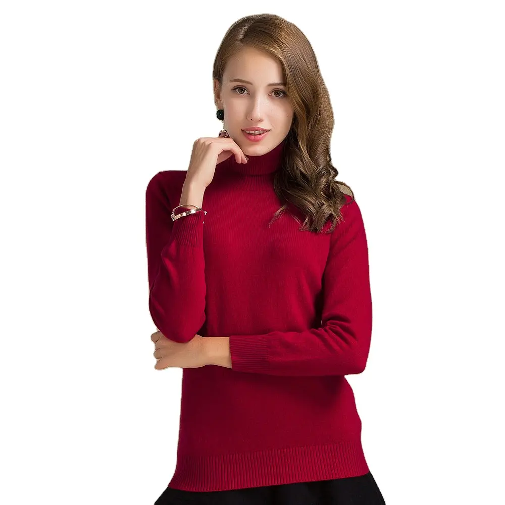 Turtleneck Plain Knitted Clothes Warm Winter Pure Cashmere Sweater for Ladies