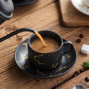 Taza de café de porcelana con textura de mármol de 220cc al por mayor, juego de platillos de cerámica, café con leche expreso personalizado para tazas de té, platillos - Product Image 5