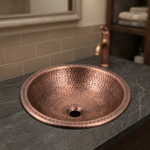 Lavabo de Baño de Cobre Martillado para Instalar Bajo Encimera, Lavabo Redondo Premium, Lavabo de Metal Artesanal, Accesorio Elegante y de Lujo - Product Image 6