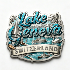 Pin Metálico del Lago de Ginebra, Suiza, Forma Irregular, Plateado, Esmalte Duro, Recuerdo - Product Image 2