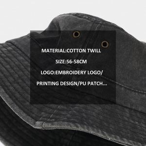 Custom Logo Washed Cotton Vintage Women Outdoor <b>Flat</b> Top Fisherman Bucket <b>Hat</b> for Men - Product Image 2