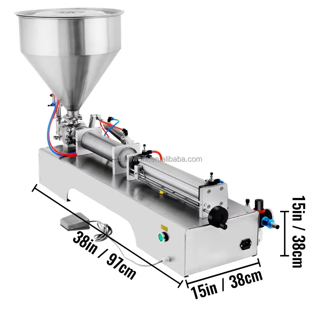 WeWork 50-500ML Pneumatic Liquid Paste Filling Machine Horizontal Cream Filling Machine with 30L Hopper liquid Filling Machine