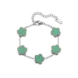 Bracciale in Acciaio Inossidabile Antiossidante con Quadrifoglio Placcato Argento, Charm a Cinque Foglie, Braccialetti da Donna, Gioielli alla Moda - Product Image 5