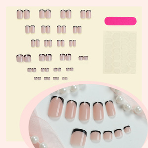 <span class=keywords><strong>Uñas</strong></span> Postizas Removibles para Mujer, Color Rosa con Bordes Negros, Estilo Francés, <span class=keywords><strong>Uñas</strong></span> Simples para <span class=keywords><strong>Manos</strong></span> <span class=keywords><strong>y</strong></span> <span class=keywords><strong>Pies</strong></span>, Juego al por Mayor - Product Image 3