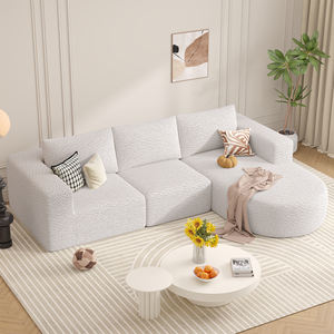 Comfortable <b>Convertible</b> Oval Sectional Sofa White Wool Sherpa Sponge No Assembly Required Breathable Modern Sofa <b>Bed</b> Living Room - Product Image 1
