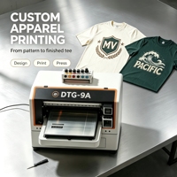 Nouvelle imprimante DTG DTF entièrement automatique à poste de travail unique, orientée vers le lancement de la production, machine de bureau pour la personnalisation de vêtements et de supports souples (flex)