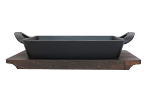 Poêle à frire peu profonde carrée en fonte, revêtement pré-assaisonné avec plateau en bois - Product Image 5