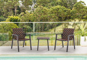 AJUNION 3 pezzi Set di mobili <span class=keywords><strong>da</strong></span> giardino in Rattan tessuto poltrona struttura in metallo <span class=keywords><strong>da</strong></span> esterno <span class=keywords><strong>balcone</strong></span> mobili con <span class=keywords><strong>tavolino</strong></span> - Product Image 6