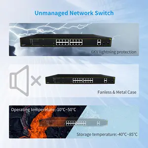 Interruptor de rede PoE Ethernet de alta potência com saída de 30 W AC 240 V híbrido 100/1000 Mbps não gerenciado 20 portas com Gigabit Uplink