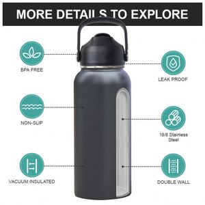 Bouteilles d'eau isothermes à double paroi personnalisées pour la randonnée, gourdes, tasses, 18oz 32oz, en acier inoxydable, avec paille, pour le voyage - Product Image 2