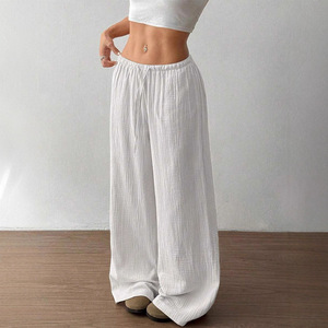 Pantalones Rectos Casuales de Playa para Mujer, Estilo Europeo Americano, Corte Holgado, Tela Imitación Lino Absorbente, Personalizables - Product Image 5