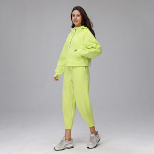 <span class=keywords><strong>Sudadera</strong></span> con <span class=keywords><strong>Capucha</strong></span> Forrada de Felpa, Cortavientos, con Media Cremallera, Antibacteriana, Holgada, para Mujer, de Algodón, Cálida - Product Image 4