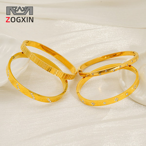 ZOGXIN Gold Plated Bracelet <b>Set</b> For Women Diamond Inlay Everyday Wear Jewelry Round Design Stainless Steel <b>Bangles</b> - Product Image 1