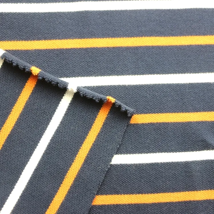 Stripe Polo Piqué Maille Tissu Tissu Tricot Trame Dobby Jacquard Fil Teint Auto Stripe Coton Piqué Maille Tissu pour T-shirt Vêtement